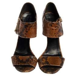 Gucci Brown Python Open Toe Zip Sandals Size 40.5