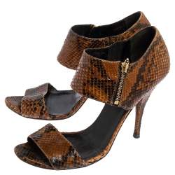 Gucci Brown Python Open Toe Zip Sandals Size 40.5