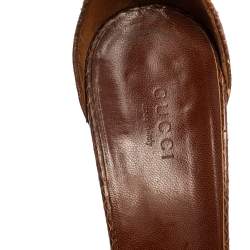 مملوكة مسبقًا صندل غوتشي بامبوو جلد ثعبان بني كعب عالي نعل سميك مقاس 40.5 