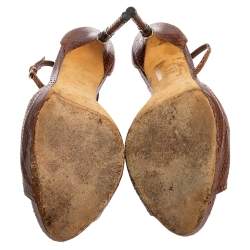 مملوكة مسبقًا صندل غوتشي بامبوو جلد ثعبان بني كعب عالي نعل سميك مقاس 40.5 