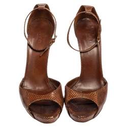 مملوكة مسبقًا صندل غوتشي بامبوو جلد ثعبان بني كعب عالي نعل سميك مقاس 40.5 