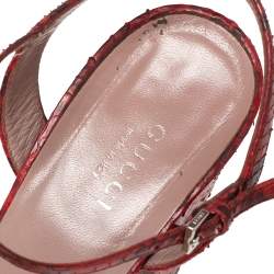 Gucci Red  Python Leather Horsebit Platform Sandals Size 37.5