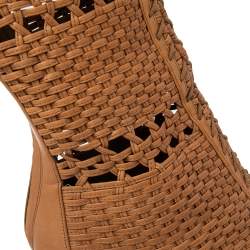 Gucci Beige Woven Leather Peep Toe Knee Length Boots Size 40