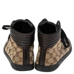 مملوكة مسبقًا Gucci Brown/Beige GG Canvas and Leather Lace Up High Top Sneakers Size 37