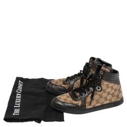 مملوكة مسبقًا Gucci Brown/Beige GG Canvas and Leather Lace Up High Top Sneakers Size 37