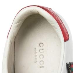 مملوكة مسبقًا Gucci White Leather Ace Arrow Crystals Embellished Low Top Sneakers Size 36.5