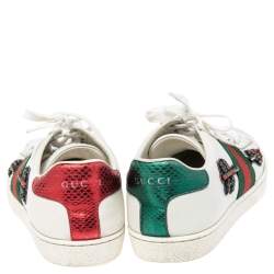 مملوكة مسبقًا Gucci White Leather Ace Arrow Crystals Embellished Low Top Sneakers Size 36.5