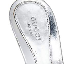 Pre Owned Gucci Silver Guccissima Leather Horsebit Slide Sandals Size 36