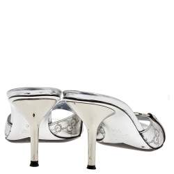 Pre Owned Gucci Silver Guccissima Leather Horsebit Slide Sandals Size 36