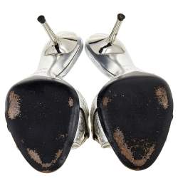 Pre Owned Gucci Silver Guccissima Leather Horsebit Slide Sandals Size 36