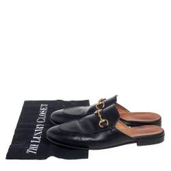 Pre Owned Gucci Black Leather Princetown Horsebit Mules Size 36.5
