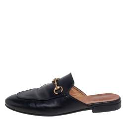 Pre Owned Gucci Black Leather Princetown Horsebit Mules Size 36.5