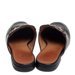 Pre Owned Gucci Black Leather Princetown Horsebit Mules Size 36.5