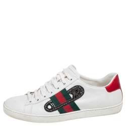 مملوكة مسبقًا حذاء رياضى غوتشى أيس منخفض من أعلى أيس جلد أبيض مزخرف سافيتي بين مقاس 38.5