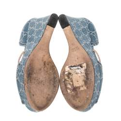 Pre Owned Gucci Blue GG Canvas Bamboo Peep Toe D'orsay Wedge Sandals Size 39