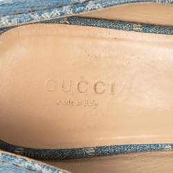 Pre Owned Gucci Blue GG Canvas Bamboo Peep Toe D'orsay Wedge Sandals Size 39