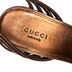 Pre Owned Gucci Bronze Leather And Black Suede Studded Wedge Platform Sandals Size 39