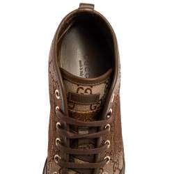 Pre Owned Gucci Beige/Brown GG Monogram Canvas And Leather High Top Sneakers Size 37