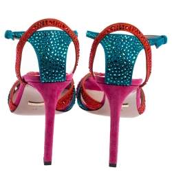 Pre Owned Gucci Multicolor Suede Crystal Embellished Ankle Strap Sandals Size 38