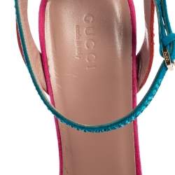 Pre Owned Gucci Multicolor Suede Crystal Embellished Ankle Strap Sandals Size 38