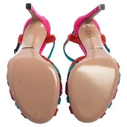 Pre Owned Gucci Multicolor Suede Crystal Embellished Ankle Strap Sandals Size 38