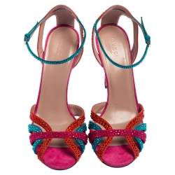 Pre Owned Gucci Multicolor Suede Crystal Embellished Ankle Strap Sandals Size 38