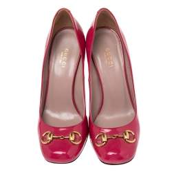 Pre Owned Gucci Pink Patent Leather Horsebit Pumps Size 36.5