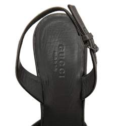 Pre Owned صندل غوتشي سير خلفي مزخرف كريستال ساتان رمادي داكن مقاس 35.5