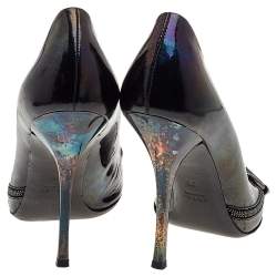 Pre Owned Gucci Black Patent Leather Horsebit Peep Toe Pumps Size 38