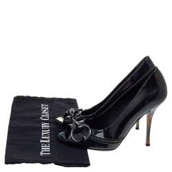 Pre Owned Gucci Black Patent Leather Horsebit Peep Toe Pumps Size 38