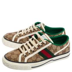 مملوكة مسبقًا حذاء رياضي غوتشي تنس 1977 كانفاس GG بيج مقاس 37.5 