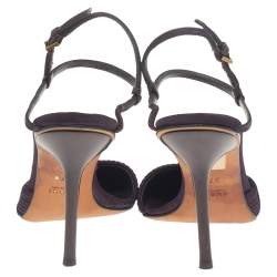 مملوكة مسبقًا صندل غوتشي قماش بنفسجي بطيات بمقدمة مدببة وحزام كاحل مقاس 37