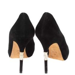 Gucci Black Suede Crystal Embellished Heel Peep Toe Pumps Size 39