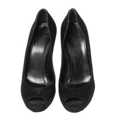 Gucci Black Suede Crystal Embellished Heel Peep Toe Pumps Size 39