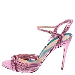 مملوكة مسبقًا صندل غوتشي عقدة ألي جلد سير وردي ميتالك مقاس 41