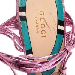 مملوكة مسبقًا صندل غوتشي عقدة ألي جلد سير وردي ميتالك مقاس 41