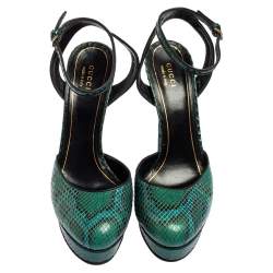 Pre Owned Gucci Green Python Leather Huston Sandals Size 39
