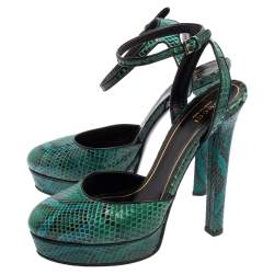 Pre Owned Gucci Green Python Leather Huston Sandals Size 39