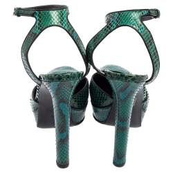 Pre Owned Gucci Green Python Leather Huston Sandals Size 39