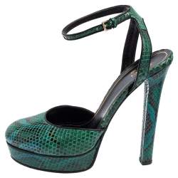 Pre Owned Gucci Green Python Leather Huston Sandals Size 39