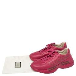 مملوكة مسبقًا حذاء رياضي غوتشي ريتون جلد وردي عنق منخفض طبعة شعار الماركة مقاس 39 