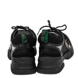 Pre Owned حذاء رياضي غوتشي فلاش تريك شبك وجلد أسود عنق منخفض مقاس 38