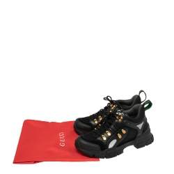 Pre Owned حذاء رياضي غوتشي فلاش تريك شبك وجلد أسود عنق منخفض مقاس 38