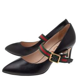 Pre Owned Gucci Black Leather Sylvie Mary Jane Pumps Size 38