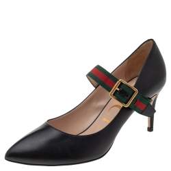 Pre Owned Gucci Black Leather Sylvie Mary Jane Pumps Size 38