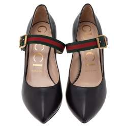 Pre Owned Gucci Black Leather Sylvie Mary Jane Pumps Size 38