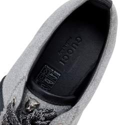 مملوكة مسبقًا Gucci Metallic Silver Glitter Bambi Web Detail Studded Low Top Sneakers Size 38