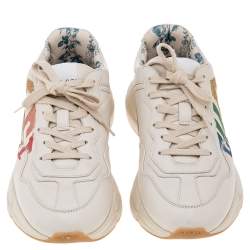 مملوكة مسبقًا Gucci Off White Leather Rhyton Gucci Logo Low Top Sneakers Size 38.5