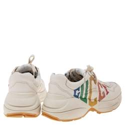 مملوكة مسبقًا Gucci Off White Leather Rhyton Gucci Logo Low Top Sneakers Size 38.5