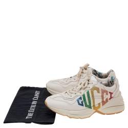 مملوكة مسبقًا Gucci Off White Leather Rhyton Gucci Logo Low Top Sneakers Size 38.5
